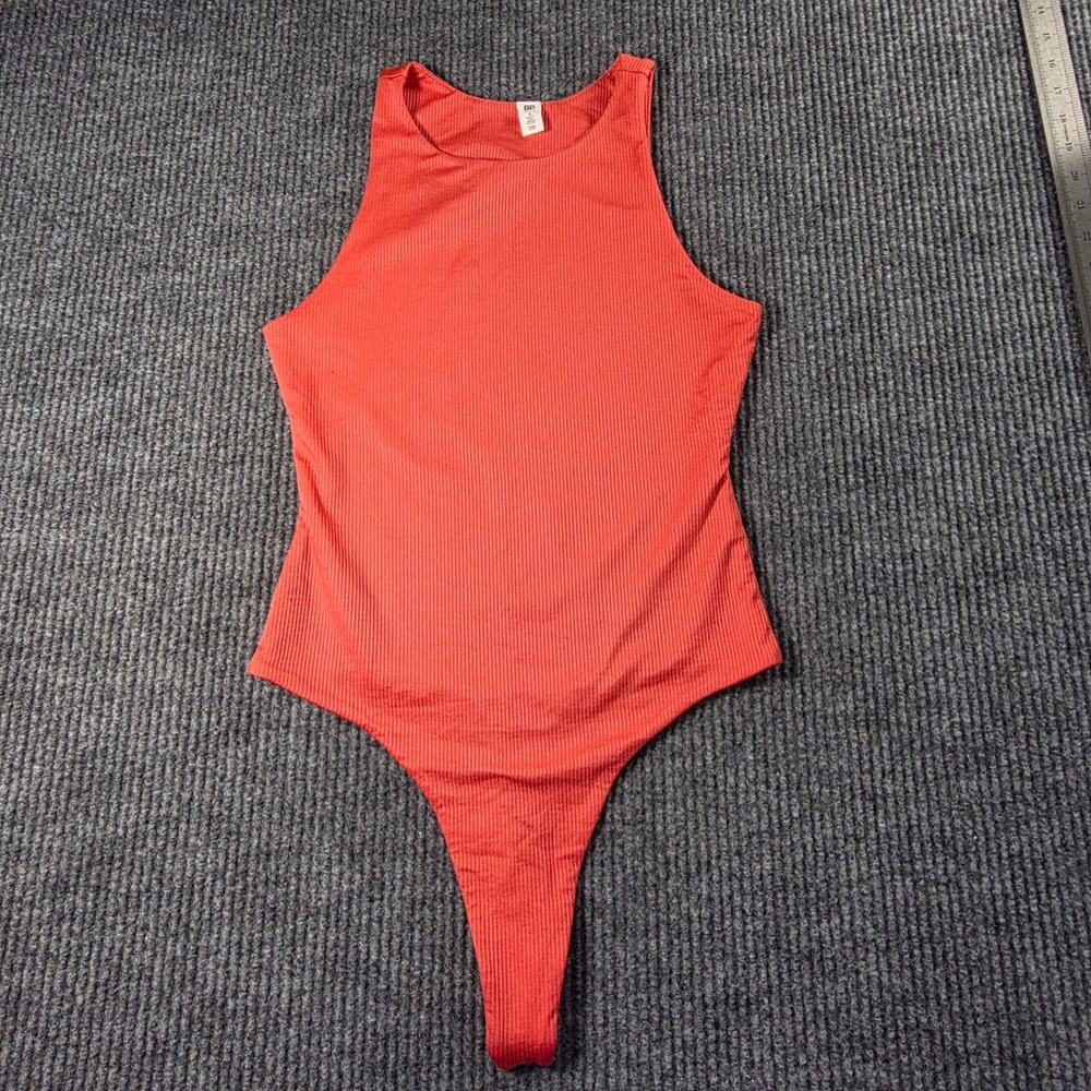 BP Nordstrom Womens Ribbed High Neck Thong Bodysuit Orange Red Small RN58665